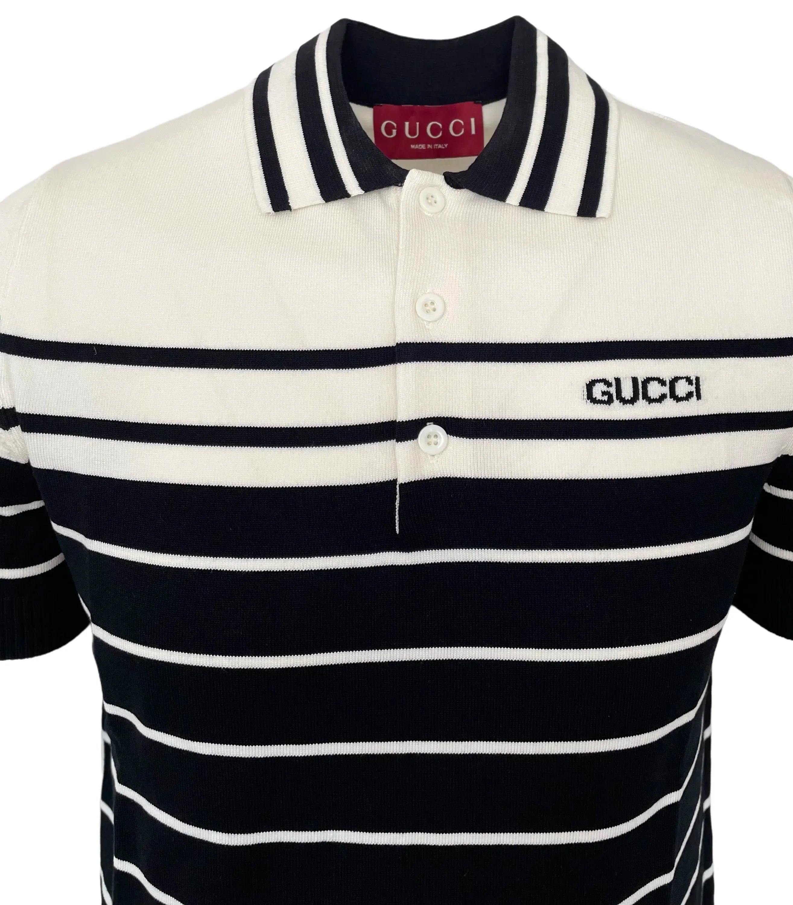 Gucci Men's Logo Print Striped Polo Shirt