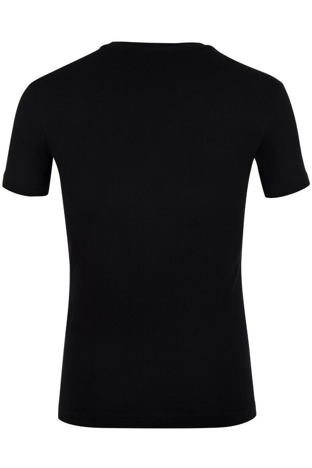 Back view of a plain black short sleeve t-shirt on white background